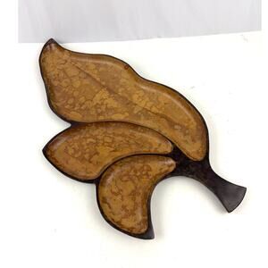 Vintage Mid Century Modern Wooden Leaf Platter Tray Retro